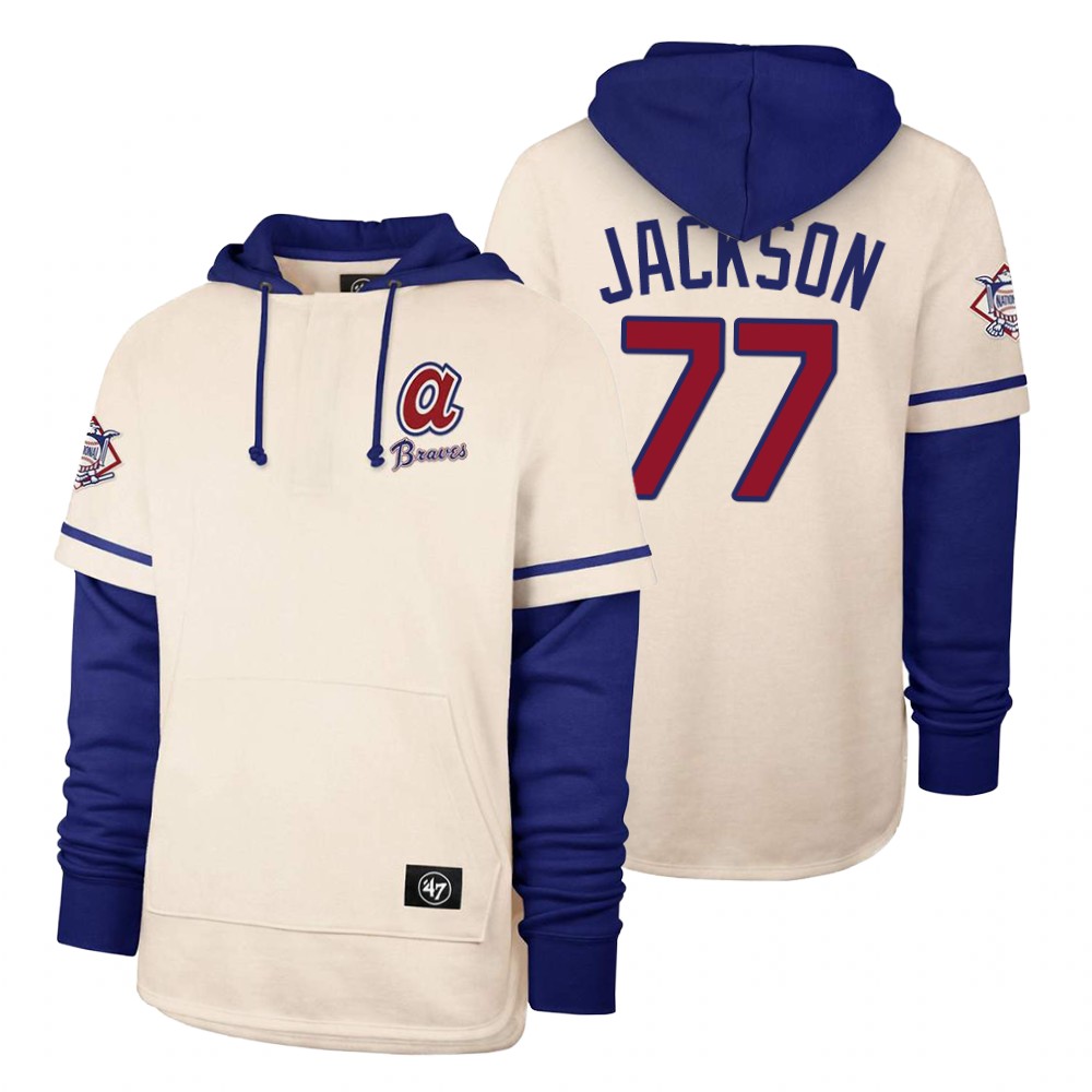 Men Atlanta Braves #77 Jackson Cream 2021 Pullover Hoodie MLB Jersey